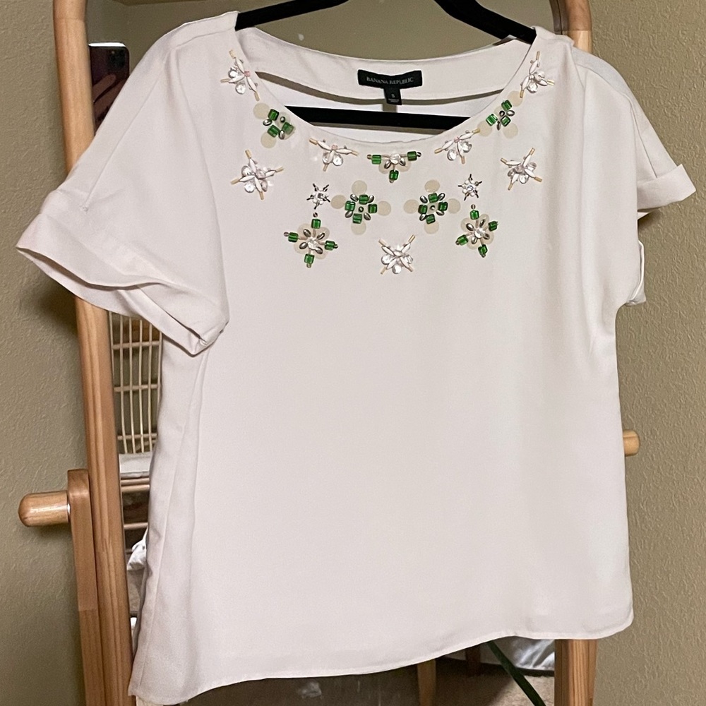 Green and Clear Beaded Banana Republic Blouse
